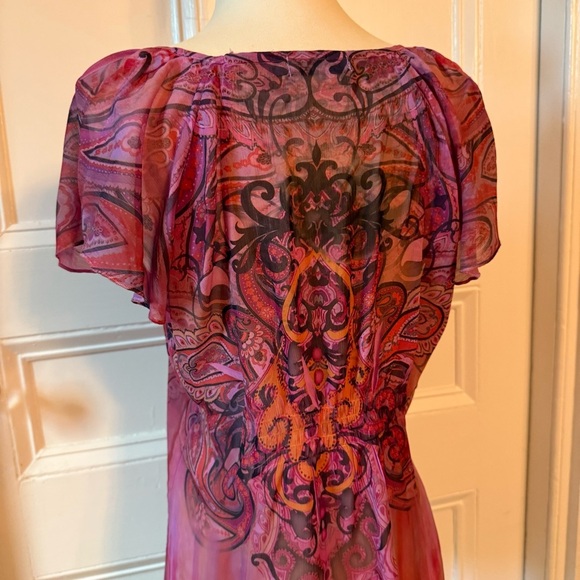 Unity World Wear Women’s Pink Orange Studded Patterned Top Medium Flutter Sleeve - Picture 4 of 14